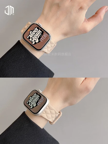Apple Watch 49mm (Ultra 1/2. Nesil) Elmas Desenli Silikon Kordon - Kumlu Bej - 4