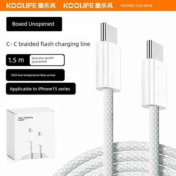 1.5 Metre Çift C Örgülü Hızlı Şarj Kablosu - Tek Paket