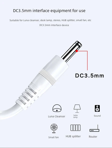 USB - DC 5V 3.5mm Güç Kablosu 1.5m - Beyaz [İki Adet] - 6