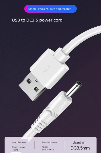 USB - DC 5V 3.5mm Güç Kablosu 1m - Beyaz [İki Adet] - Resim 5
