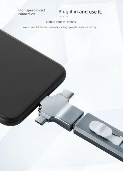3'ü 1 Arada OTG Adaptör - Gümüş Alüminyum Alaşım - Apple/Type-C/Android - 7