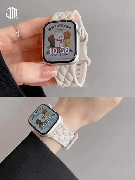 Apple Watch 49mm (Ultra 1/2. Nesil) Elmas Desenli Silikon Kordon - Kumlu Bej - 3