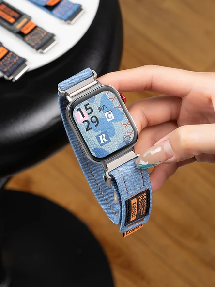 Huawei Fit/New/Elegant Koyu Gri Denim Saat Kordonu ve Ekran Koruyucu Film - 2