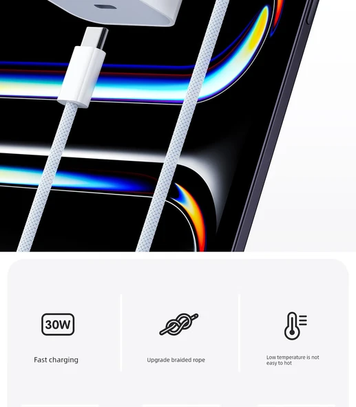 iPad Air4/5 için 30W Hızlı Şarj USB Şarj Aleti - 1m Örgülü Kablo - Resim 5