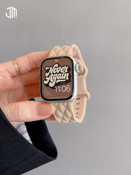 Apple Watch 49mm (Ultra 1/2. Nesil) Elmas Desenli Silikon Kordon - Kumlu Bej - 6