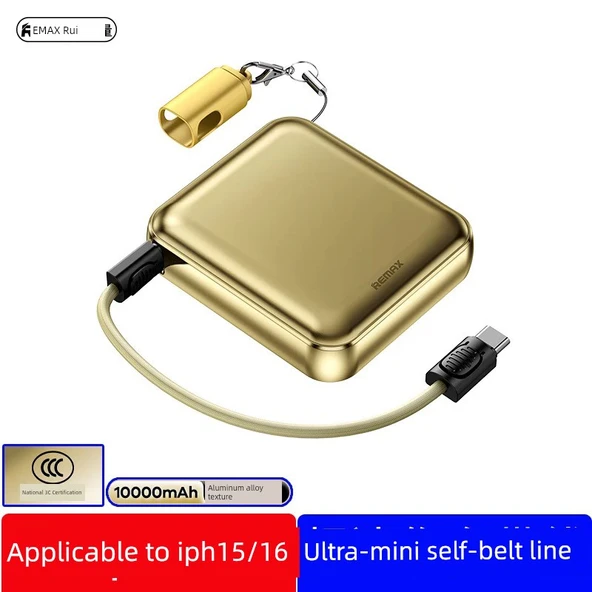 10000mAh Alüminyum Alaşımlı Şarj Aleti - Altın - Apple Adaptörlü - 6