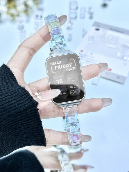 Xiaomi Bracelet 8pro Reçine Kordon - Gümüş Konnektörlü, Renkli Beyaz Lazer - 2