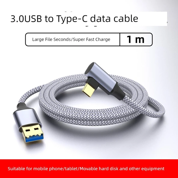USB 3.0 - Type-C Hızlı Şarj ve Data Kablosu - 1 Metre Gri