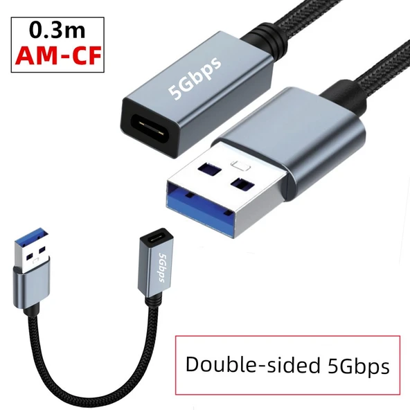 USB 3.0 - Type-C Dişi Örgülü Kablo - 1.8 Metre