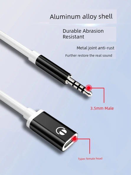 Type-C - 3.5mm Kulaklık Adaptörü - Siyah - Resim 3