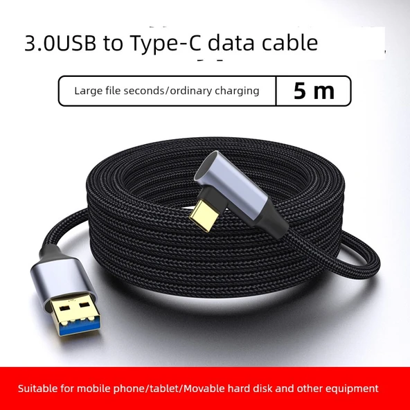 USB 3.0 - Type-C Hızlı Şarj ve Data Kablosu - 5 Metre Siyah