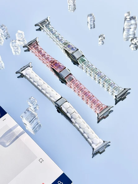 Xiaomi Bracelet 8pro Reçine Kordon - Rose Gold Konnektörlü, Renkli Şeffaf Lazer - 6