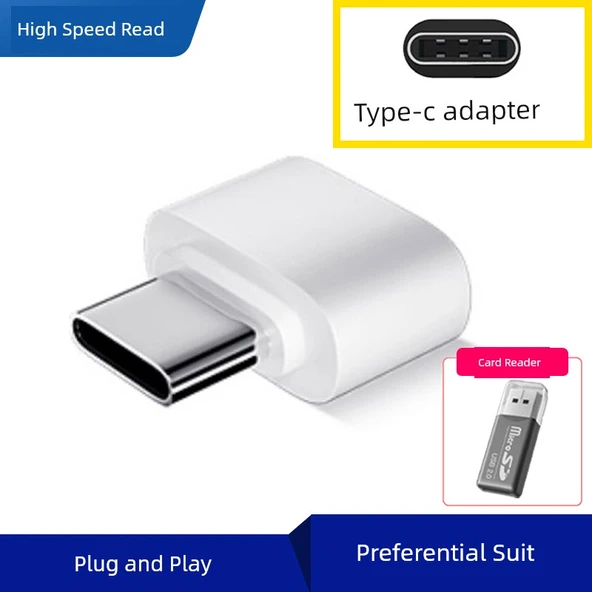 Type-C - USB OTG Adaptör - Kart Okuyuculu - Beyaz