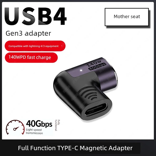 USB4 Manyetik Type-C Adaptör - Düz Bükümlü Versiyon-B Manyetik Dişi Yuva (Ayrı)