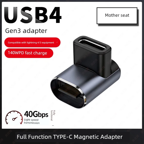 USB4 Manyetik Type-C Adaptör - Dikey Dirsekli Manyetik Taban (Ayrı)