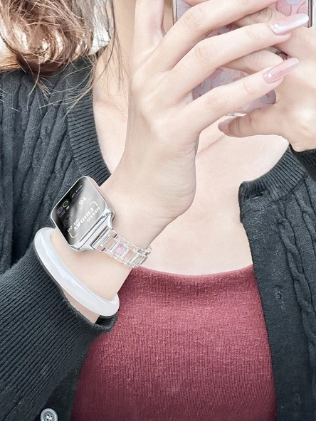 Xiaomi Bracelet 8pro Reçine Kordon - Rose Gold Konnektörlü, Renkli Şeffaf Lazer - 3