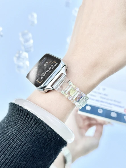 Xiaomi Bracelet 8pro Reçine Kordon - Rose Gold Konnektörlü, Renkli Şeffaf Lazer - 4