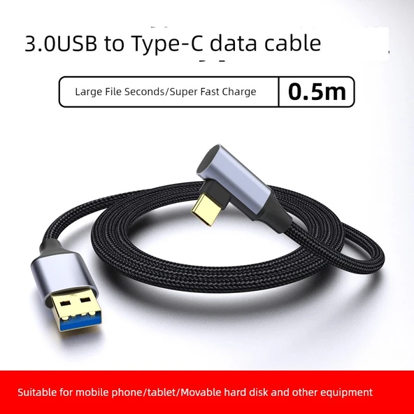 USB 3.0 - Type-C Hızlı Şarj ve Data Kablosu - 0.5 Metre Siyah