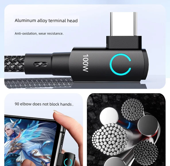 100W Süper Hızlı Şarj Type-C Kablo - 1.5m Hilal Ay - Resim 6