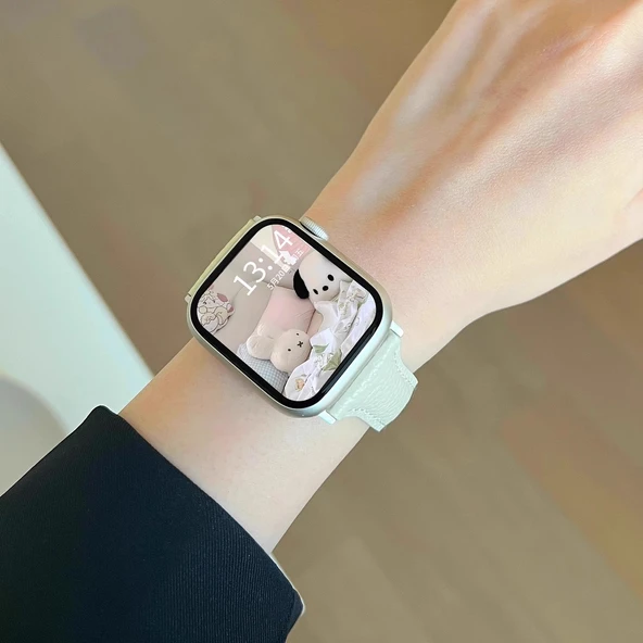 Xiaomi Bracelet 9pro Kremsi Beyaz Manyetik Deri Kordon - 5