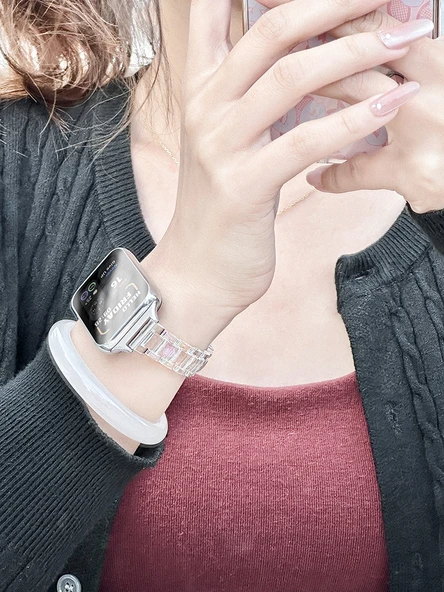 Xiaomi Bracelet 8pro Reçine Kordon - Rose Gold Konnektörlü, Renkli Şeffaf Lazer - 8