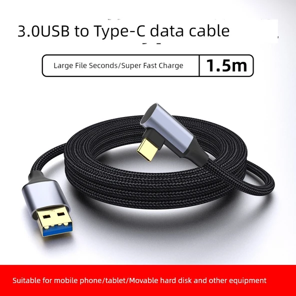 USB 3.0 - Type-C Hızlı Şarj ve Data Kablosu - 1.5 Metre Siyah