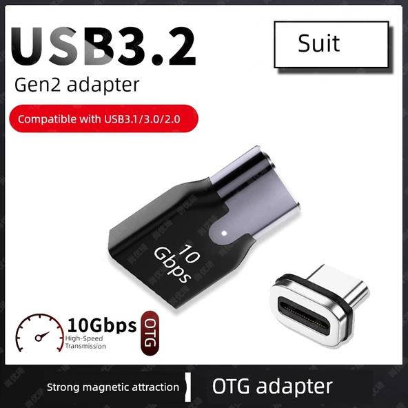 USB3.2 Gen2 Manyetik Type-C - USB Dişi Adaptör - Düz Ön - 10Gbps