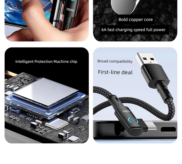 100W Süper Hızlı Şarj Type-C Kablo - 1.5m Hilal Ay - Resim 7