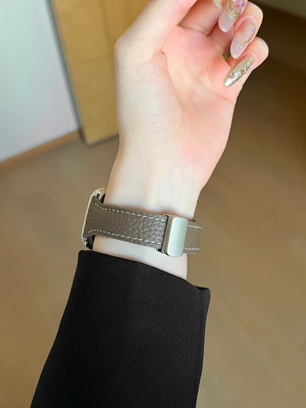 Xiaomi Bracelet 9pro Kremsi Beyaz Manyetik Deri Kordon - 11