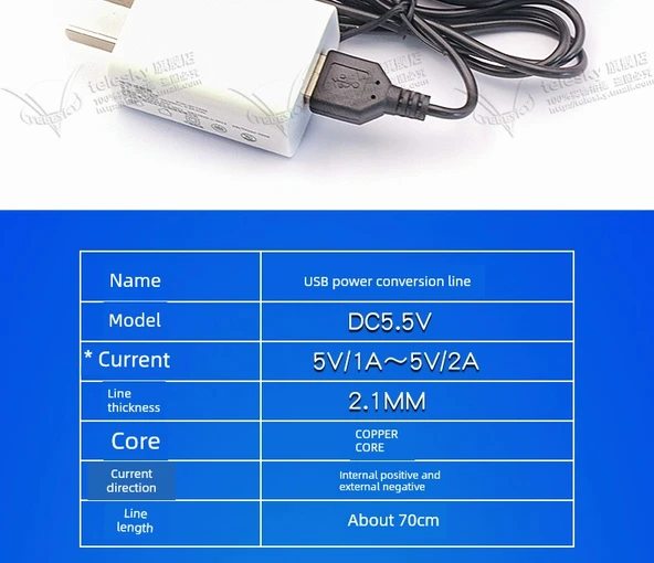 USB - DC 5.5 x 2.5mm Güç Kablosu 5A - 1 Metre - Bakır - 8