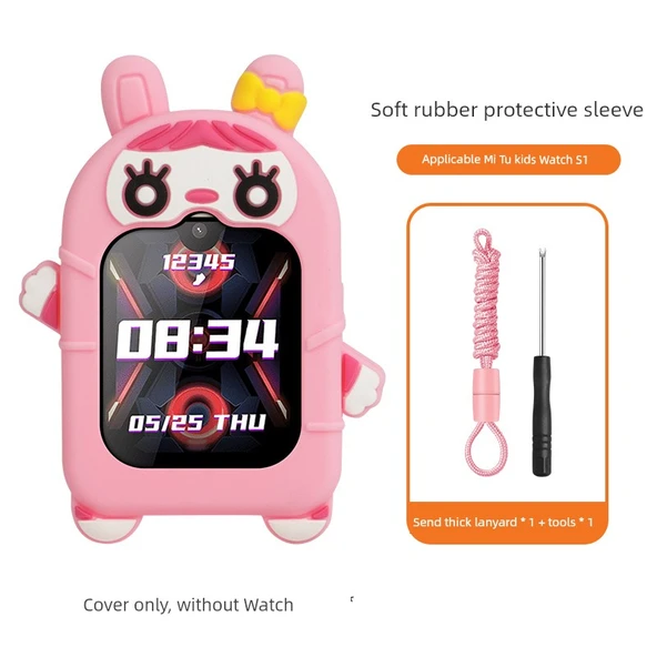 Mi Tu Çocuk Saati S1 Uyumlu Pembe Tavşan Desenli Koruyucu Kılıf