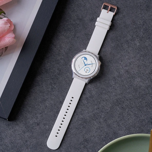 Huawei GT3 Pro 43mm Beyaz Yatay Konforlu Silikon Kordon + TPU Kılıf