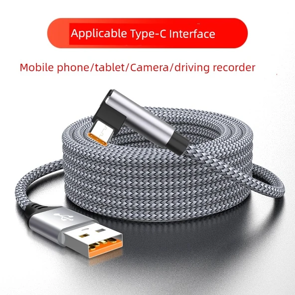 5M Gümüş/Gri Dirsek USB-C Uzatma Kablosu (USB'den Type-C'ye)