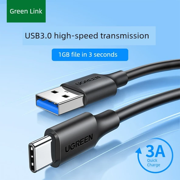 Type-C USB 3.0 Hızlı Şarj Kablosu - 2M - Siyah Kauçuk