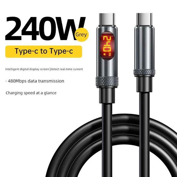 240W USB Type-C - Type-C Data Kablosu 1.2m - Gri