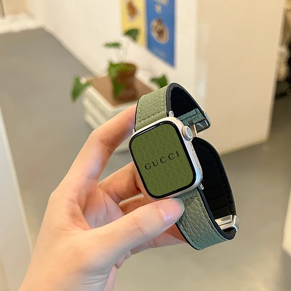 Xiaomi Mi Band 8 Pro Uyumlu Yeşil Renkli Tırtıklı Desenli Gümüş Manyetik Deri Kordon
