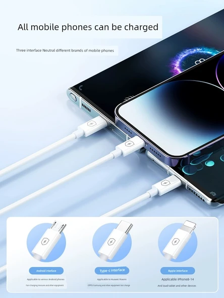 100W 3'ü 1 Arada Hızlı Şarj Kablosu 0.6m Obsidyen Siyahı + Hızlı Şarj Başlığı (Çift Portlu Şarj Seti) - 4