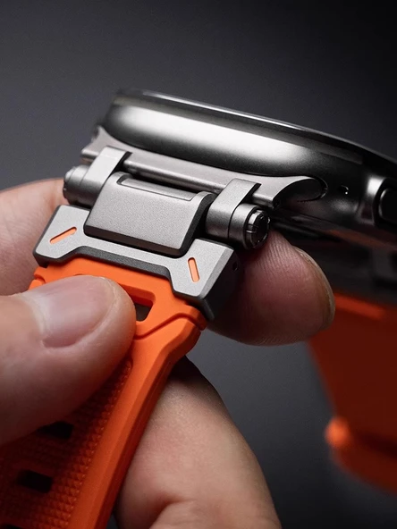 Apple Watch 49mm Ultra/Ultra2 Explorer Titanyum-Turuncu Silikon Kordon - 3