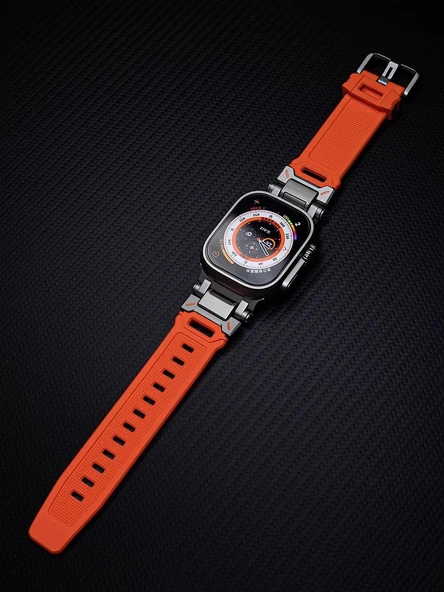 Apple Watch 49mm Ultra/Ultra2 Explorer Titanyum-Turuncu Silikon Kordon - 5