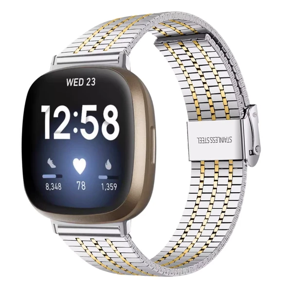 Redmi Watch 2 Uyumlu Gümüş Altın Balık Pulu Desenli Paslanmaz Çelik Kordon
