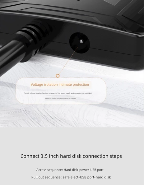 USB 2.0 - 2.5 inç SATA HDD/SSD Adaptör Kablosu - DC Güç Girişli - 10