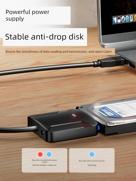 USB 2.0 - 2.5 inç SATA HDD/SSD Adaptör Kablosu - DC Güç Girişli - 6
