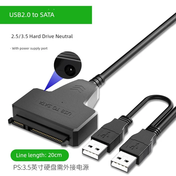USB 2.0 - 2.5 inç SATA HDD/SSD Adaptör Kablosu - DC Güç Girişli