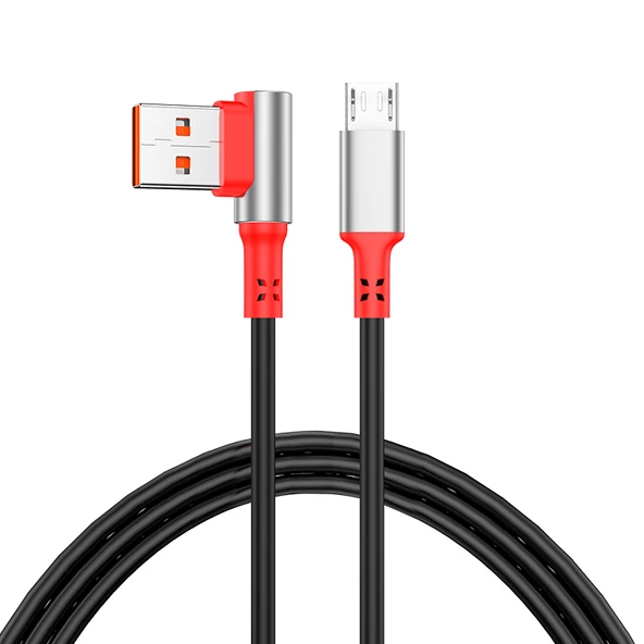 5A Süper Hızlı Şarj USB Dirsek Araç Data Kablosu - Android Siyah 0.5m Silikon