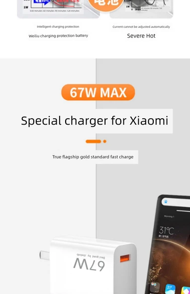 Xiaomi Mix Fold 4/3/2 için 67W Hızlı Şarj Aleti - 1.5m + 2m Kablo - 7