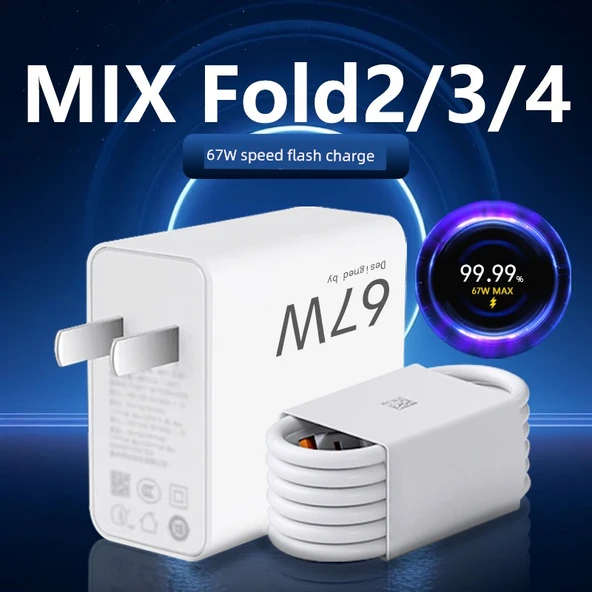 Xiaomi Mix Fold 4/3/2 için 67W Hızlı Şarj Aleti - 1.5m + 2m Kablo - 2