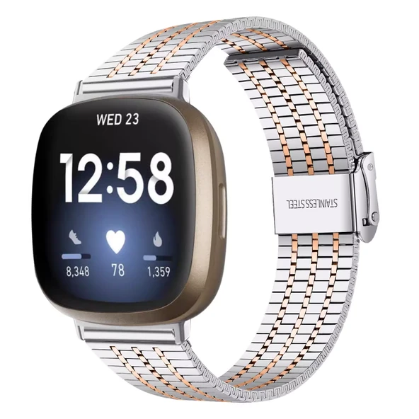Redmi Watch 3 Uyumlu Gümüş Rose Gold Balık Pulu Desenli Paslanmaz Çelik Kordon