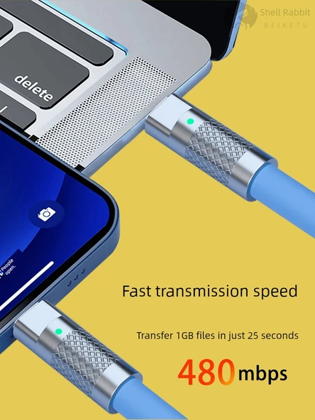 USB-C - Lightning Hızlı Şarj Kablosu - 1m - Kırmızı Turuncu + Gök Mavisi - 5