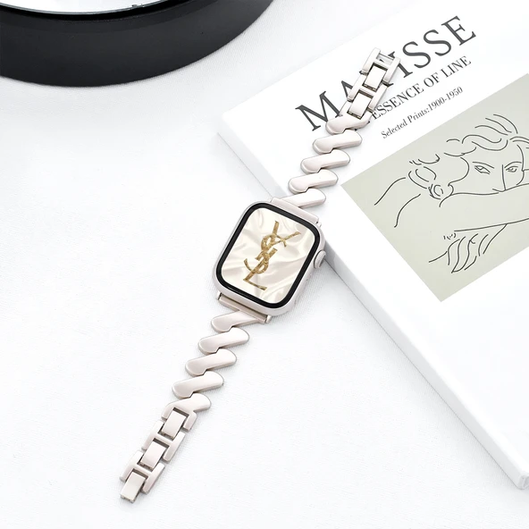 Apple Watch Paslanmaz Çelik Metal Kordon - Yıldız Işığı - 41mm (iwatch 7/8/9) - 1