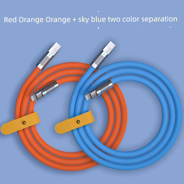 USB-C - Lightning Hızlı Şarj Kablosu - 1m - Kırmızı Turuncu + Gök Mavisi